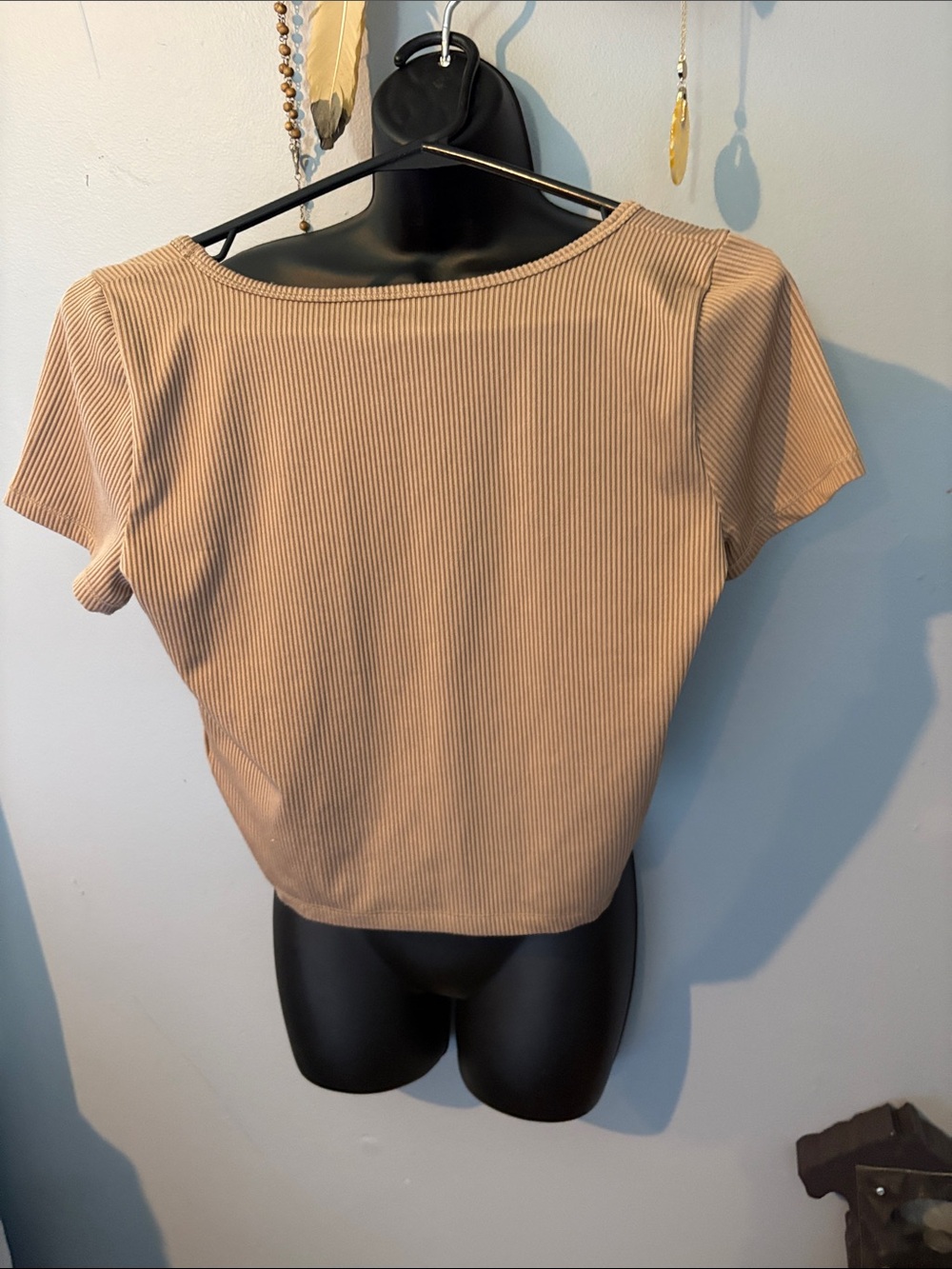 Hollister Ribbed Square Neck Crop Top — Tan - Picture 4 of 4